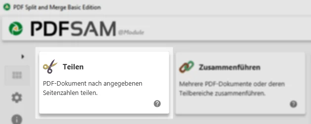 Screenshot von PDFsam: Option 'Teilen'