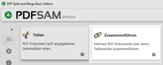 Screenshot von PDFsam: Option 'Zusammenführen'