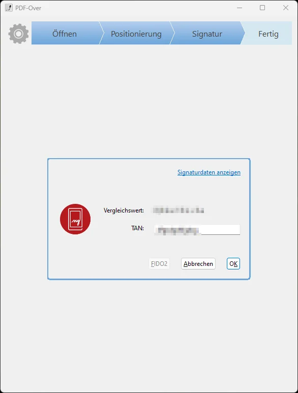 PDF-Over: TAN eingeben