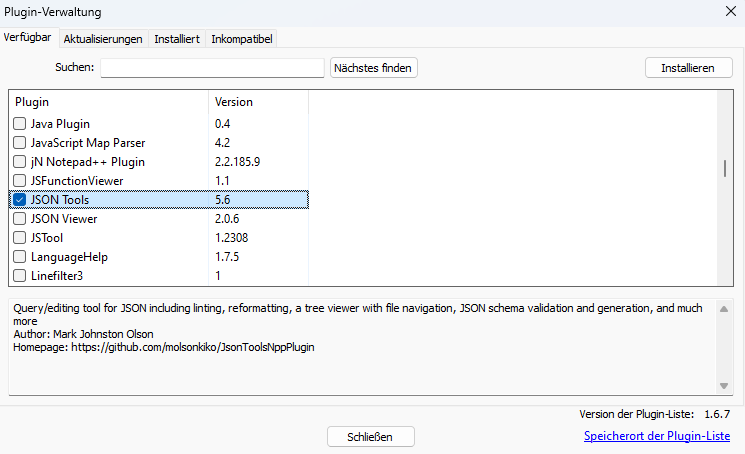 Notepad++ Plugin-Verwaltung