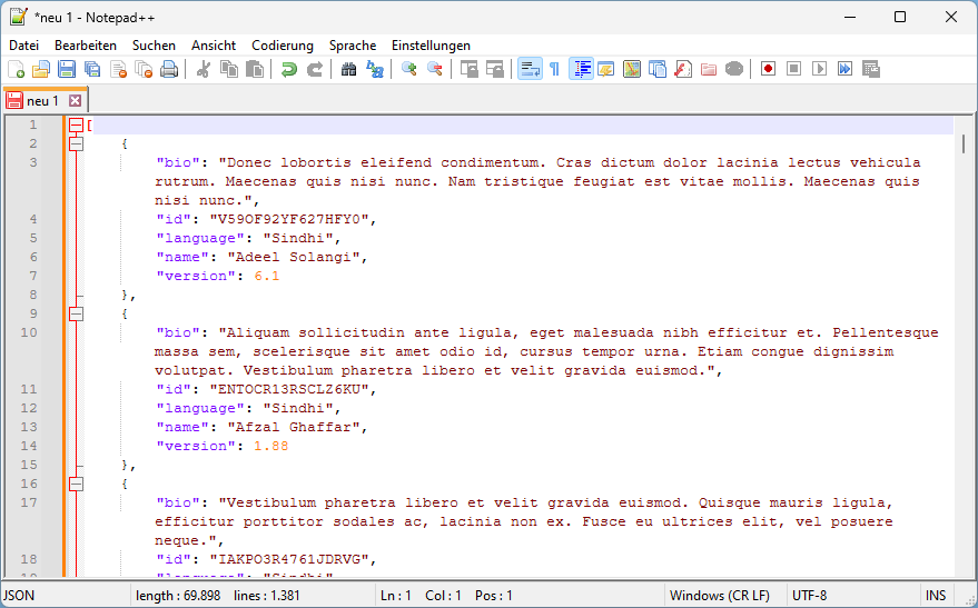 JSON mit Notepad++ formatieren ("pretty print") SCHLOSSER ITServices