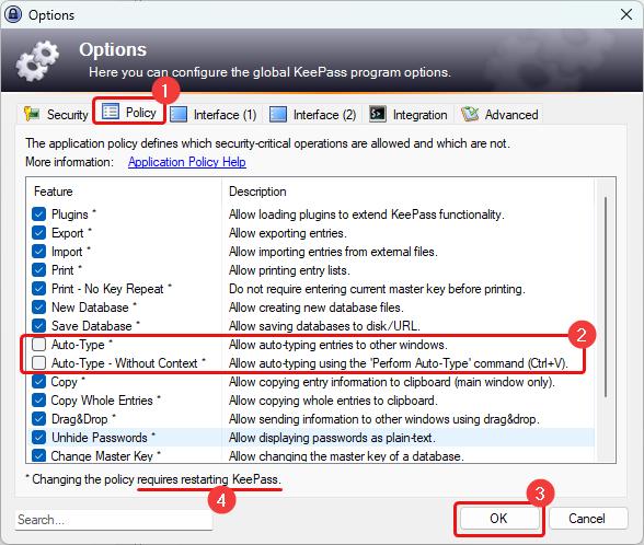 KeePass: Auto-Type deaktivieren